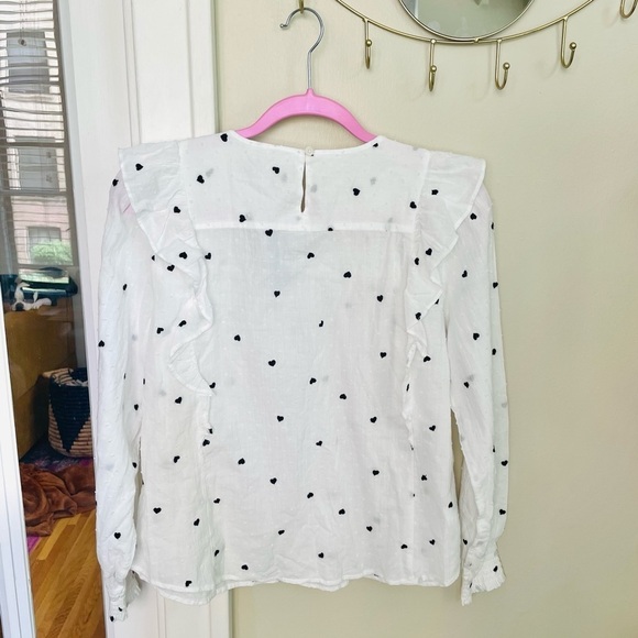 NEW Ann Taylor White Heart Print Long Sleeve Ruffle Top - Picture 5 of 6